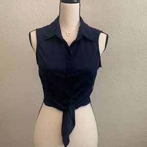 Navy crop top with lace back and tie front